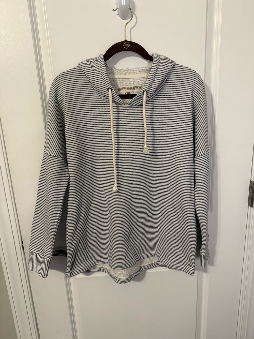 NWT O’Neill Sands Oversized Striped Pullover Hoodie Navy White French Terry